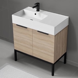 Bathroom Vanity Modern Bathroom Vanity, Brown Oak, 32 Inch, Free Standing Nameeks DERIN591